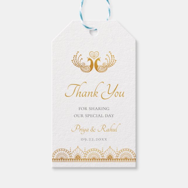 Etiqueta Para Presente Casamento Dourado Elegante da Índia (Frente)