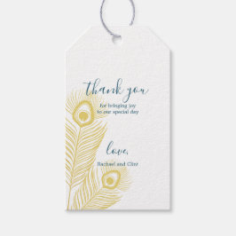 Etiqueta Para Presente Casamento Dourado Elegante De Peacock Obrigado Dan