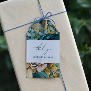 Etiqueta Para Presente Casamento Dourado Teal Luxe Floral Obrigado Etique