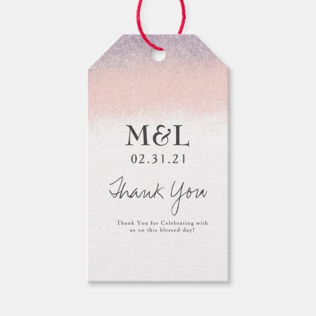 Etiqueta Para Presente Casamento Ecológico Ombre Glitter Púrpura Rosa (Frente)