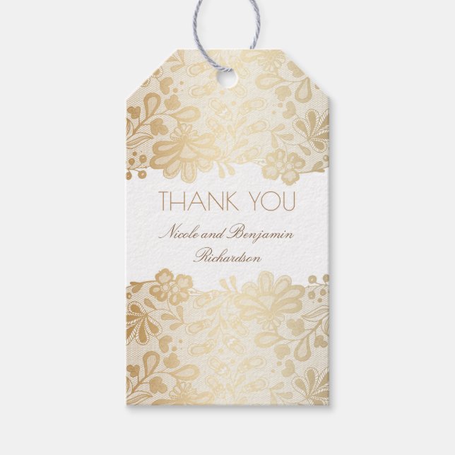Etiqueta Para Presente Casamento Elegante Branco Dourado Lace (Frente)