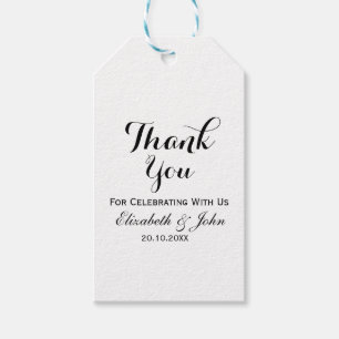 Etiqueta Para Presente Casamento Elegante Branco Negro Obrigado