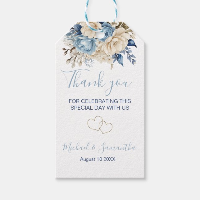 Etiqueta Para Presente Casamento Elegante com Rosa Azul e Marfim (Frente)