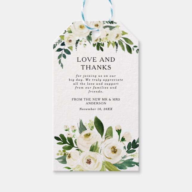 Etiqueta Para Presente Casamento Elegante de Rosas Brancas Greenery Obrig (Frente)