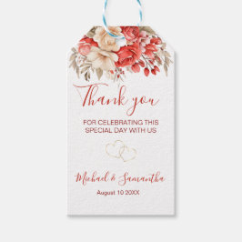 Etiqueta Para Presente Casamento Elegante Vermelho e Rosa de Marfim
