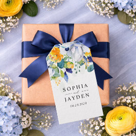 Etiqueta Para Presente Casamento em aquarela floral elegante em amarelo e