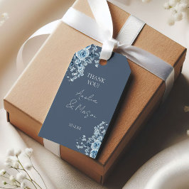 Etiqueta Para Presente Casamento em Azul Desbotado com Floral Script