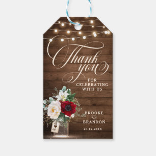 Etiqueta Para Presente Casamento em Jarra de Pedra Floral Borgonha Rústic