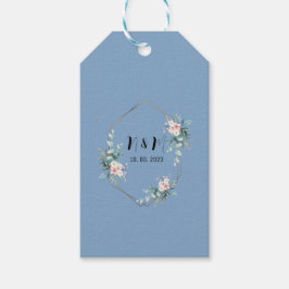 Etiqueta Para Presente Casamento Eucalyptus Monograma Azul Elegante