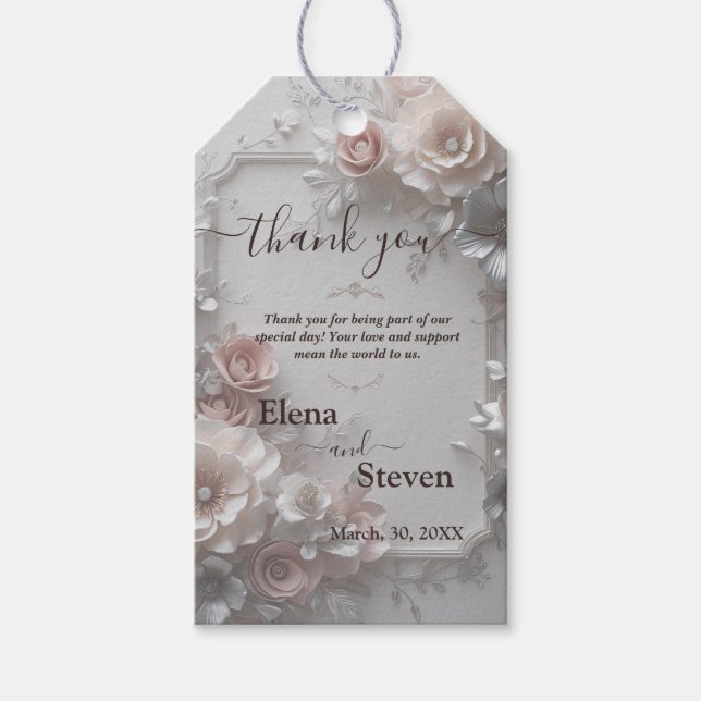 Etiqueta Para Presente Casamento Floral 3D Rustic Elegant (Frente)