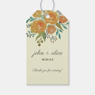Etiqueta Para Presente Casamento Floral Amarelo Laranja e Creme Obrigado