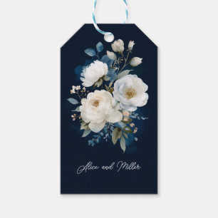 Etiqueta Para Presente Casamento Floral Azul e Branco Obrigado
