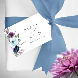 Etiqueta Para Presente Casamento Floral Azul e Roxo Elegante