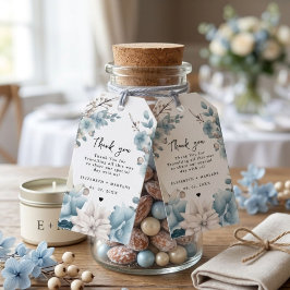 Etiqueta Para Presente Casamento Floral Azul Poeira Dourado Primavera Nav