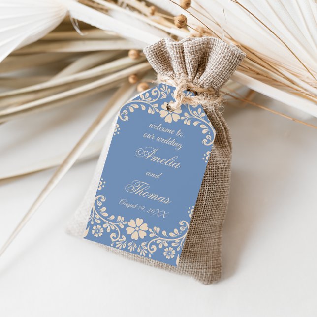 Etiqueta Para Presente Casamento Floral Boho Azul (Criador carregado)