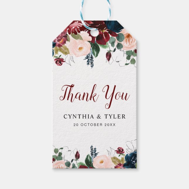 Etiqueta Para Presente casamento floral com burgundy e blush (Frente)