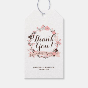 Etiqueta Para Presente Casamento Floral Cor-de-rosa e castanho - Obrigado