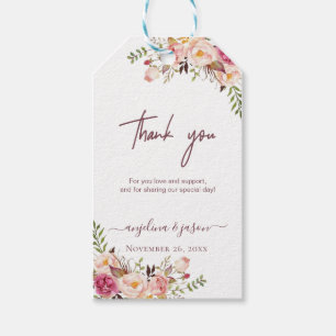Etiqueta Para Presente Casamento Floral Cor-de-Rosa Elegante Obrigado