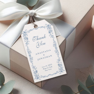 Etiqueta Para Presente Casamento Floral Da Frente Azul Vintage Obrigado