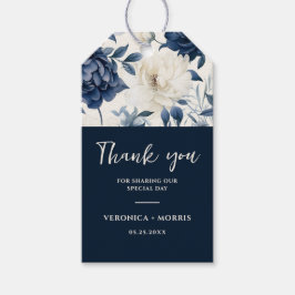 Etiqueta Para Presente Casamento floral de cor azul-marinho Dusty e branc