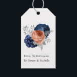 Etiqueta Para Presente Casamento Floral de Coral, Marinho e Prata<br><div class="desc">Coral - pêssego rústico e etiquetas de presentes florais de cor azul-d-água marinho com folhagem de prata de folha falsa projetada para ser rápida e facilmente personalizada de acordo com as suas especificações de evento.</div>