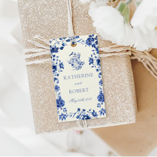Etiqueta Para Presente Casamento Floral de Deep Blue Chinoiserie Vintage
