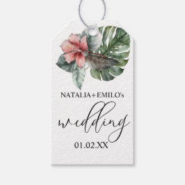 Etiqueta Para Presente Casamento Floral de Folha de Monstera em Aquarela