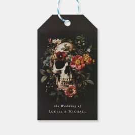 Etiqueta Para Presente Casamento Floral de Halloween Gothic Skull