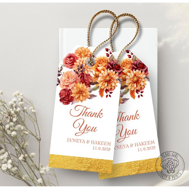 Etiqueta Para Presente Casamento Floral de Outono (Criador carregado)