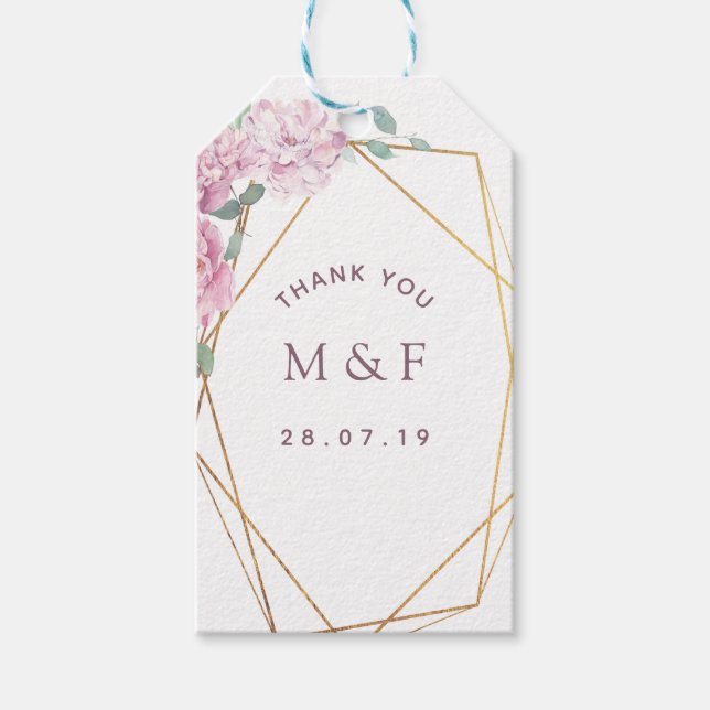 Etiqueta Para Presente Casamento Floral de Peônias Geométricas Pastel (Frente)