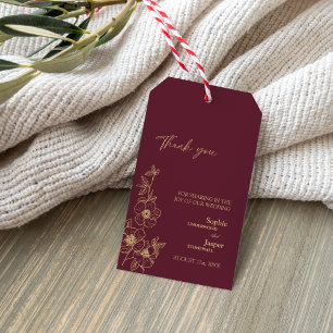 Etiqueta Para Presente Casamento Floral Dourado Burgundy Obrigado Etiquet