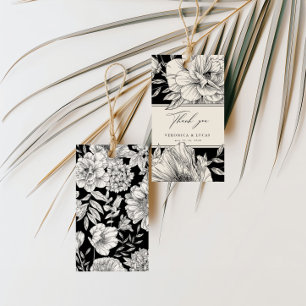 Etiqueta Para Presente Casamento floral elegante branco preto Obrigado Pr