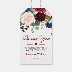 Etiqueta Para Presente Casamento Floral em Aquarela com Bege e Azul Marin
