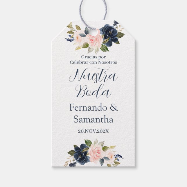 Etiqueta Para Presente Casamento Floral marinho Azul (Frente)
