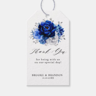 Etiqueta Para Presente Casamento Floral Metálico Real Blue Silver