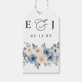 Etiqueta Para Presente Casamento Floral Moderno Azul Empoeirado Marfim Be