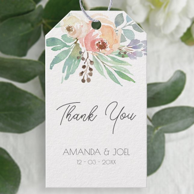 Etiqueta Para Presente Casamento Floral Pêssego (Easily personalize these pretty floral thank you tags with just a few clicks.)