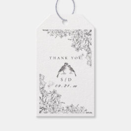 Etiqueta Para Presente Casamento Floral Preto e Branco Clássico Elegante