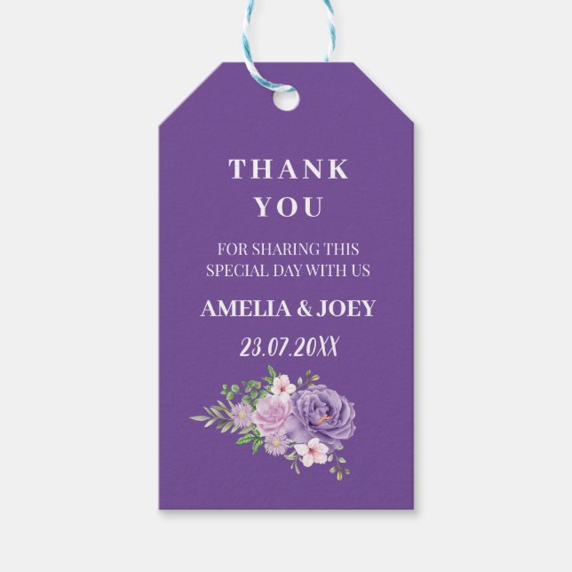 Etiqueta Para Presente Casamento Floral Rosa Roxo (Frente)