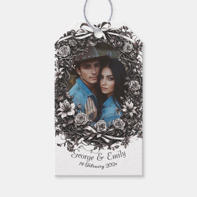 Etiqueta Para Presente Casamento Floral Russo, sepia. (Frente)