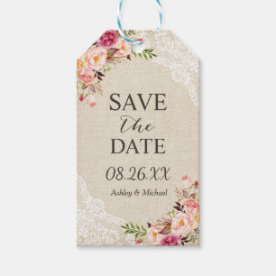 Etiqueta Para Presente Casamento Floral Rústico em Lona com Renda Save th
