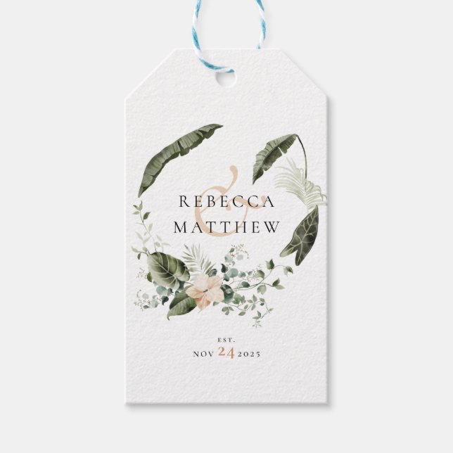Etiqueta Para Presente Casamento Floral Verde Boho Elegante   (Frente)
