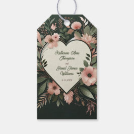 Etiqueta Para Presente Casamento Floral Verde Escuro e Rosa Esbranquiçado