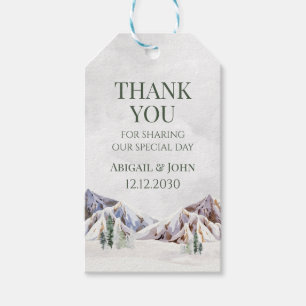 Etiqueta Para Presente Casamento Floresta Montanhosa Inverno Nevado Agrad