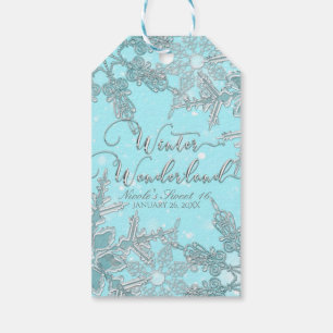 Etiqueta Para Presente Casamento Florido de Inverno Azul Flocos de Neve E