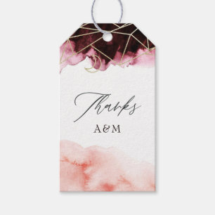 Etiqueta Para Presente Casamento Geométrico de Borgonha e Blush Watercolo