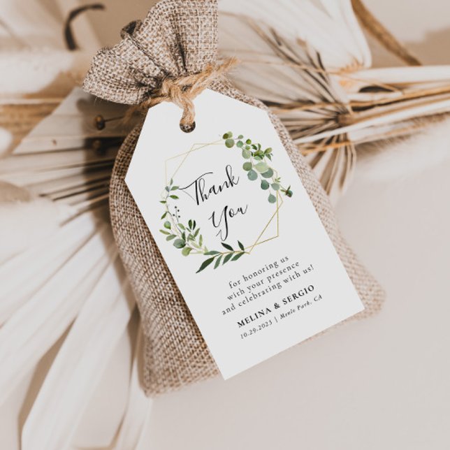 Etiqueta Para Presente Casamento Geométrico Eucalyptus Leaf Verde Obrigad (Criador carregado)