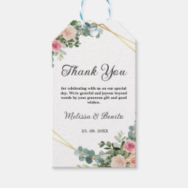 Etiqueta Para Presente Casamento Geométrico Eucalyptus Watercolor, Rosa-E