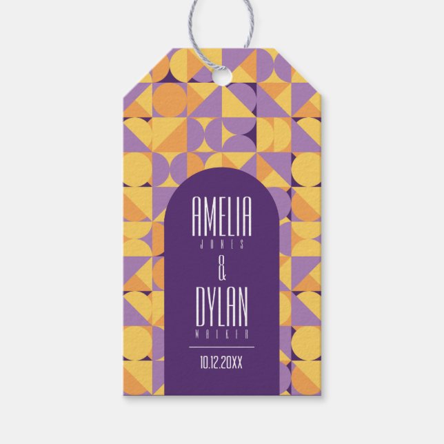 Etiqueta Para Presente Casamento Geométrico Retro Vibes Autumn (Frente)