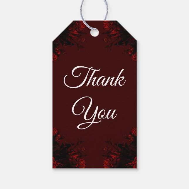 Etiqueta Para Presente Casamento Gótico Elegante Floral Vermelho Profundo (Frente)